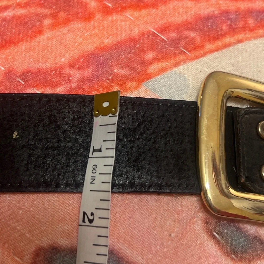 Vintage By George Details Brass Geometric Black Suede Belt EUC Size M 34